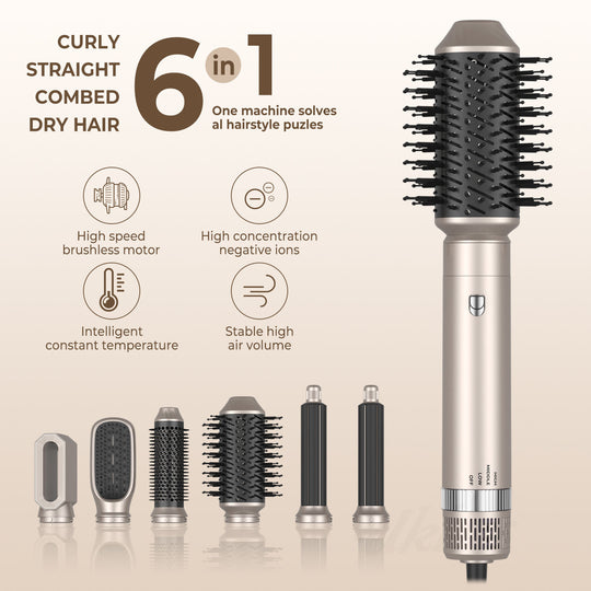 Professional 6-in-1 Hair Dryer, Straightener & Styling Brush