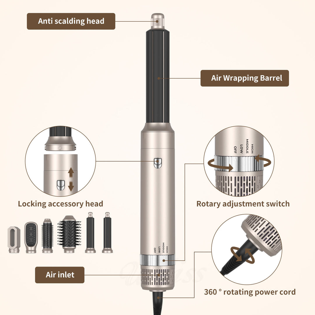 Professional 6-in-1 Hair Dryer, Straightener & Styling Brush
